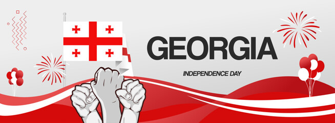 Georgia independence day banner with country flag. Modern background for various purposes such as national holiday greeting cards, sports and music event posters, web headers. Horizontal templates