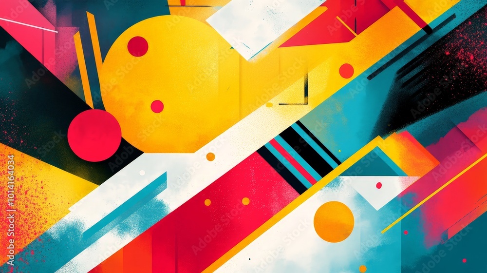 Poster inspirational quote over abstract, colorful shapes with bold lines and angles, creating a vibrant an