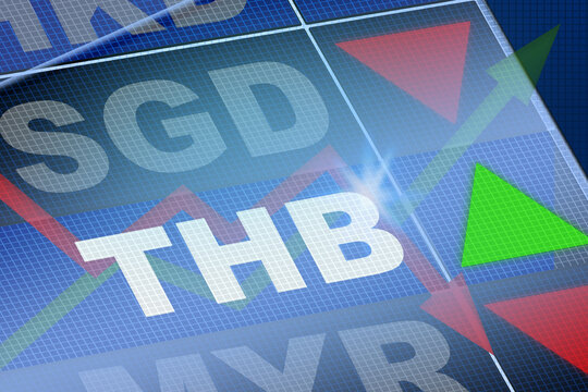 Thai Bath on the display board with green arrow up