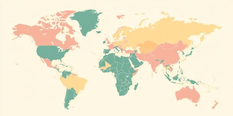 World Map with Color-Coded Regions.