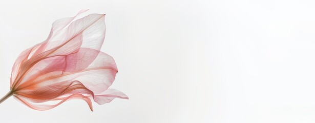 translucent tulip bud on a white background. a place to copy