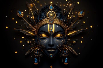 Minimalist representation of Goddess Durgaâ€™s face, with simple, clean lines and geometric shapes capturing her divinity