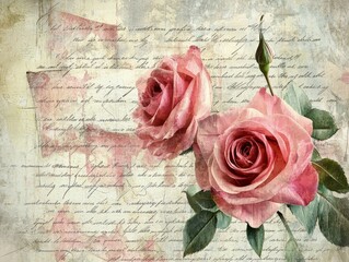 Love quote with a background of a vintage letter and roses, creating a nostalgic, romantic vibe.