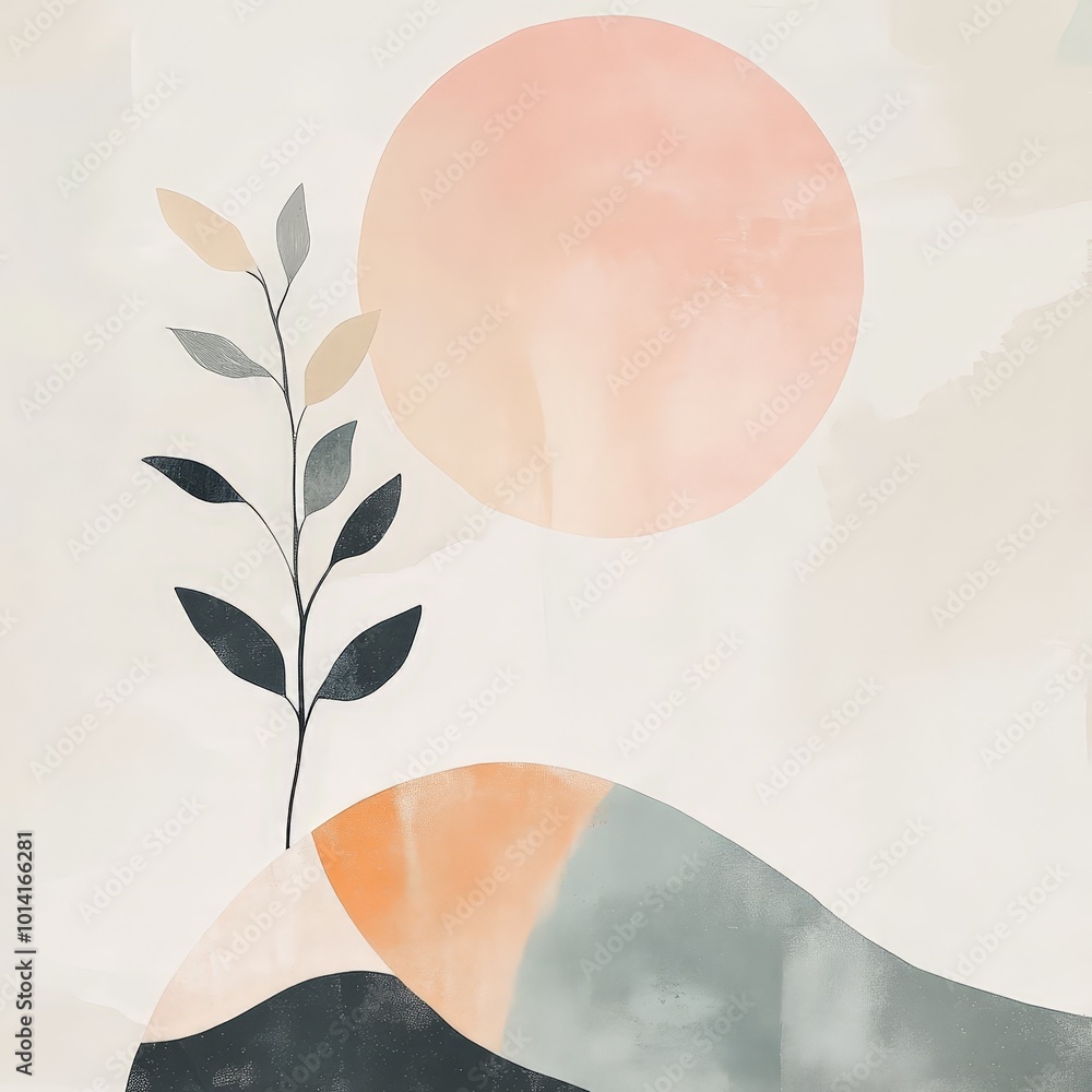 Poster muted color abstract shapes with a minimalist quote, creating a sleek and sophisticated facebook ima