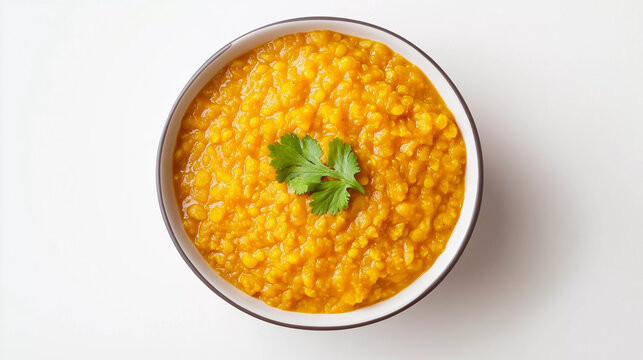 Bowl of yellow dal isolated on white background 