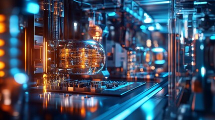 Quantum computing in a secure data center, showing how it can solve complex cybersecurity challenges in real-time.