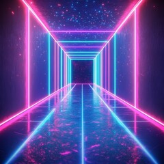 Fototapeta premium A glowing blue and pink circle with a white line in the middle