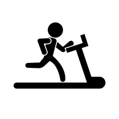 Person jogging on treadmill silhouette. Vector.