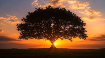 Silhouette of a tree at sunset with an inspirational quote, creating a peaceful, contemplative image.