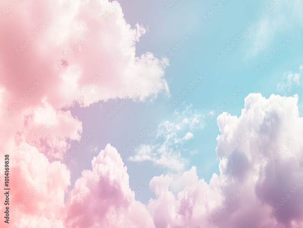 Poster soft pastel clouds in the sky as a background for an inspirational quote, creating a serene and upli