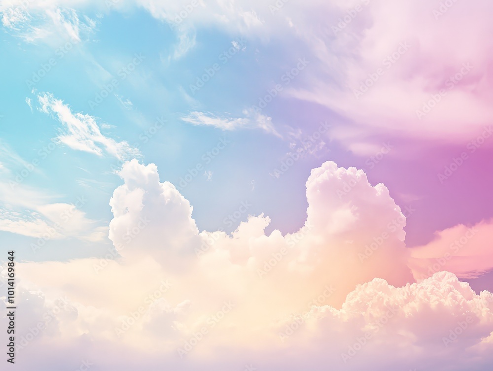 Poster soft pastel clouds in the sky as a background for an inspirational quote, creating a serene and upli