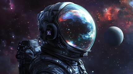 Futuristic Spaceman - Advance Technology. Portrait of a young adult in full space exploration gear. 3D Illustration. 