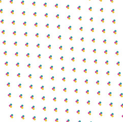 Obraz premium The simple background consists of colored dots in the form of piles of three things. Imitation of molecules or stuck together atoms.