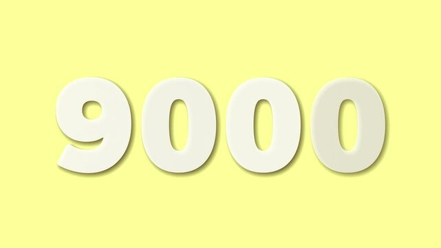 Moving white 9000 writing, yellow background 4k resolution