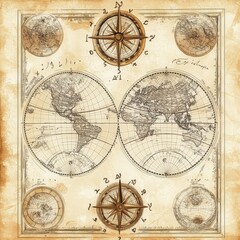 Fototapeta premium Uplifting quote with a vintage map illustration in earth tones, creating a travel-themed, old-world Facebook post.