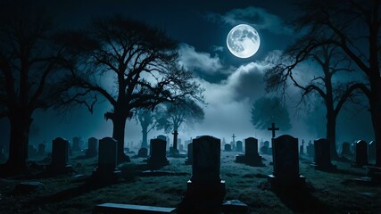 graveyard tombstones with fog creeping in cinematic dark arts style background