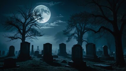 graveyard tombstones with fog creeping in cinematic dark arts style background
