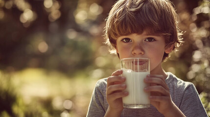 Portrait of a boy drinking glass of milk 