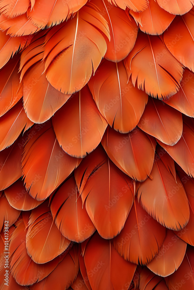 Poster a captivating display of layered orange feathers showcases intricate details and textures, evoking w