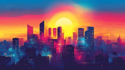 Fototapeta premium Bold motivational quote over a high-energy city skyline at sunrise with vibrant colors and dynamic movement.