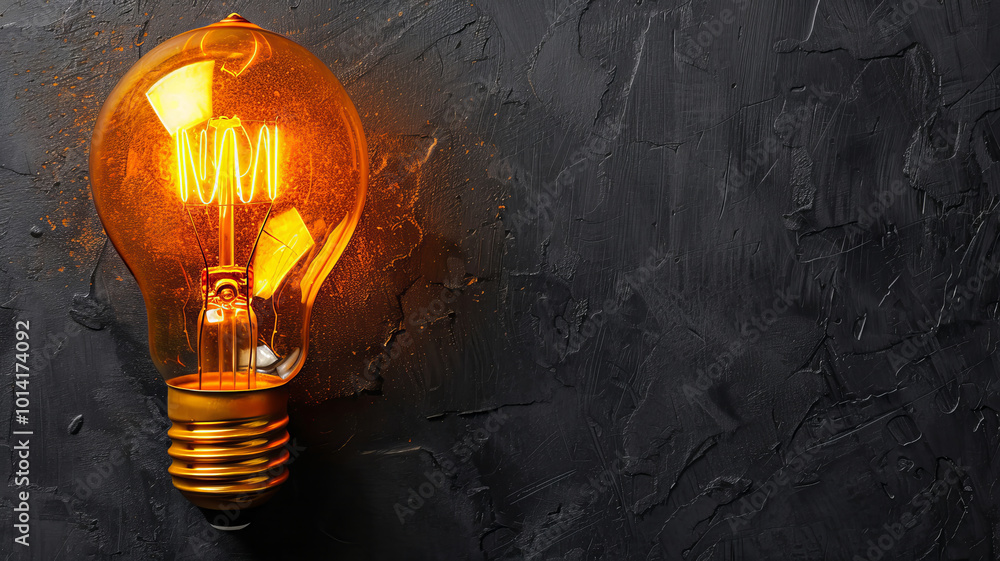 Poster a vintage light bulb illuminates the dark texture of a wall, creating a warm and inviting atmosphere