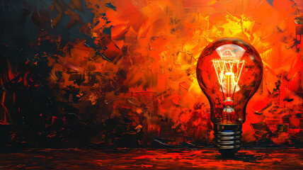 This captivating composition features a glowing light bulb surrounded by a vivid, fiery backdrop, creating a striking contrast that evokes warmth and creativity. Copy space