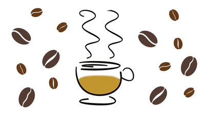 Coffee cup with coffee beans illustration