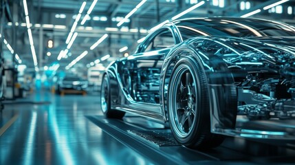 Fototapeta premium Circular economy in automotive manufacturing, focusing on using recycled materials and designing vehicles for durability and repairability.