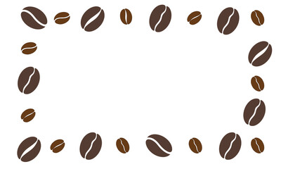 White background surrounded by brown coffee beans