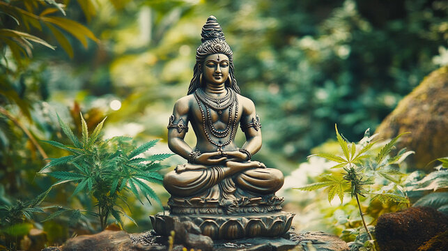Shiv ji statue with plants in jungle