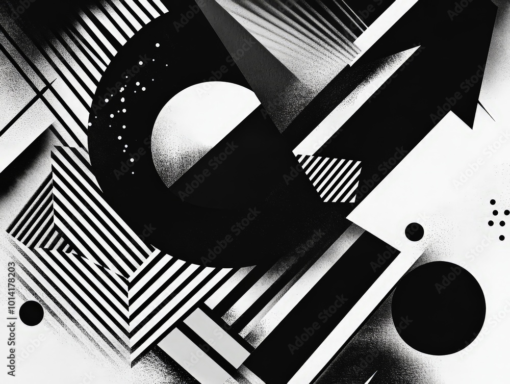 Poster high contrast black and white design featuring geometric shapes and a bold quote for a sharp, dynami