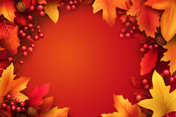 Obraz premium Thanksgiving Background with Autumn Leaves Berries and Space for Text Vector Illustration