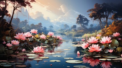 Serene Water Lily Pond