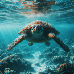 Obraz premium Underwater Paradise of Turtles - GENERATED AI