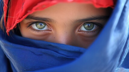 A Stylish Young Blonde Woman with Striking Green Eyes, Wearing a Red Beret and Fashionable Blue Clothing. This Captivating Portrait Showcases Her Unique Fashion Sense and Vibrant Personality, 