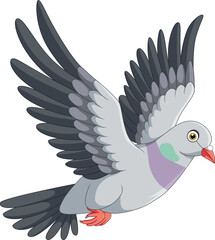 Illustration of cartoon pigeon flying