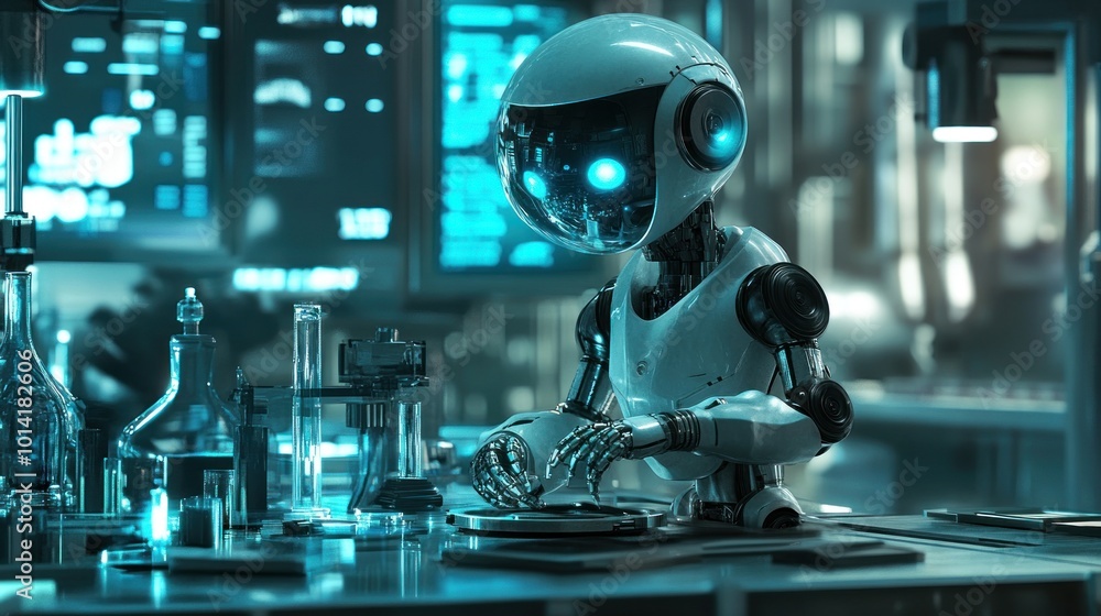 Aufkleber robot scientist working in a futuristic lab