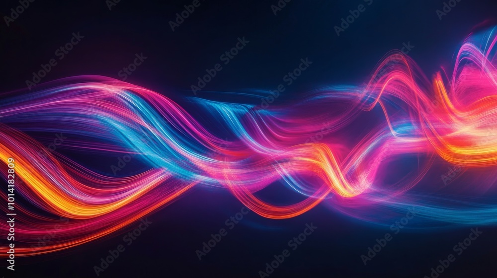 Poster colorful abstract light trails on dark background