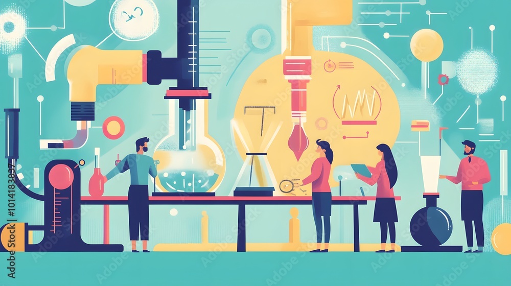 Aufkleber a team of scientists working in a laboratory with complex machinery