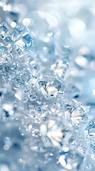 Shining blue diamonds on shiny background close-up with copy space, jewelry banner with space for text