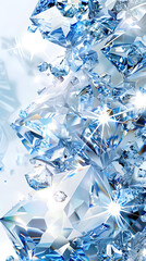 Shining blue diamonds on shiny background close-up with copy space, jewelry banner with space for text