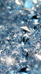 Shining blue diamonds on shiny background close-up with copy space, jewelry banner with space for text