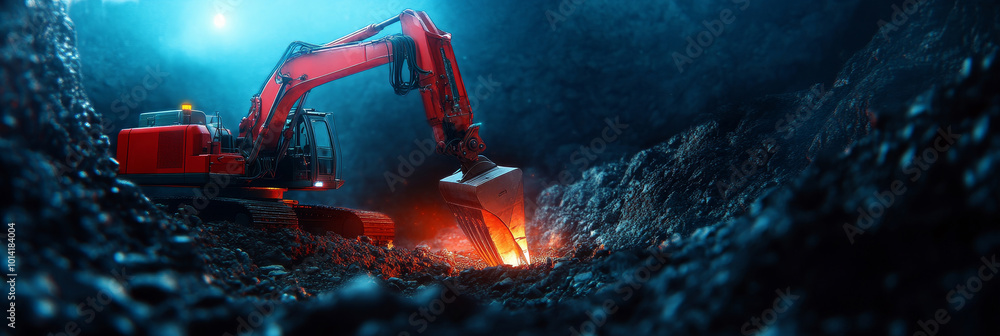 Aufkleber a futuristic mining robot meticulously excavates a dark and rocky terrain with precision, showcasing