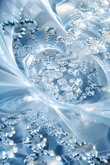 Shining blue diamonds on shiny background close-up with copy space, jewelry banner with space for text