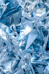 Shining blue diamonds on shiny background close-up with copy space, jewelry banner with space for text