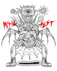 Steam punk illustration. Art drawing. Tshirt. Doodle