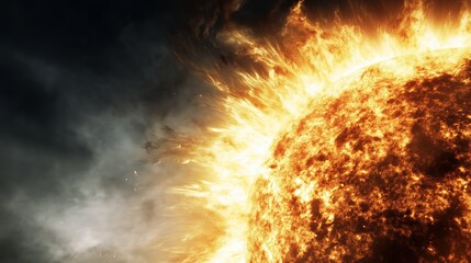 Solar flare eruption Sun surface plasma intense energy burst explosion. AI generated