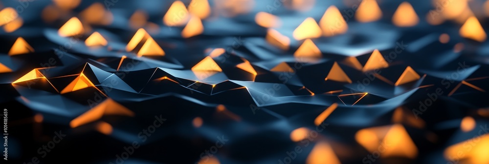 Poster abstract geometric surface with glowing pyramids, representing technology, innovation, futuristic de