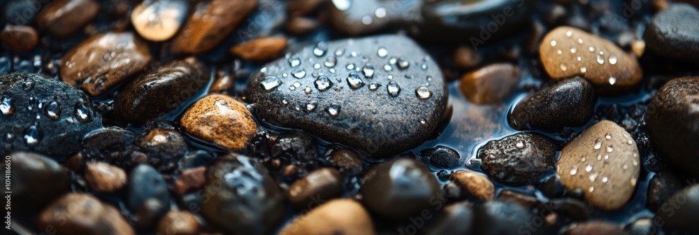 Poster water droplets rest upon a rough stone surface, creating a calming and serene scene. this image symb