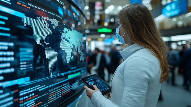 Real-time data global financial market analysis tools strategic investment map overlay 3D digits. AI generated.